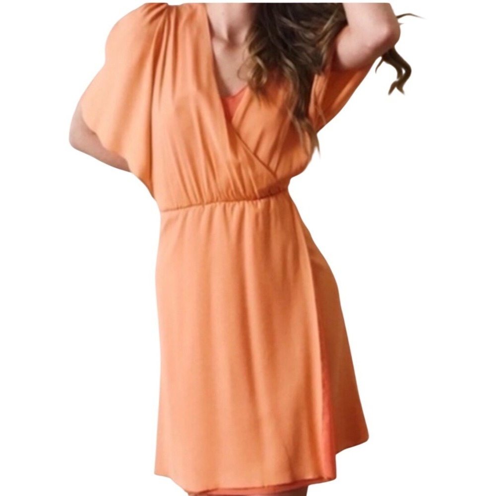Alice + Olivia Casey Peach Silk Faux Wrap Mini Dress V-Neck Excellent